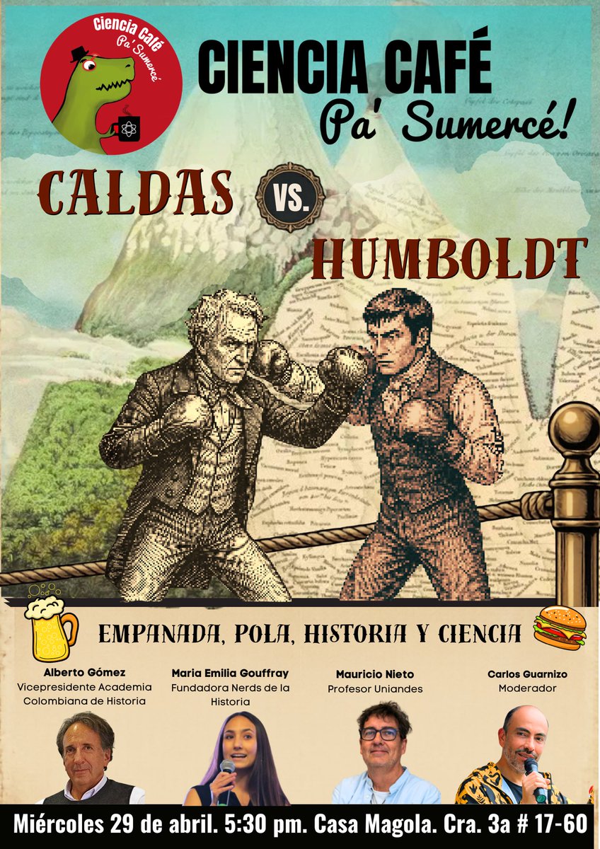 CienciaSumerce's tweet photo. Nos vemos el próximo miércoles 29 de abril a las 5:30 pm! Hablaremos sobre estos dos titanes, de historia, de ciencia, mientras te tomas una 🍺y una 🍔. Panelistas estelares! Entrada libre! https://t.co/GjVq4Gz0Md