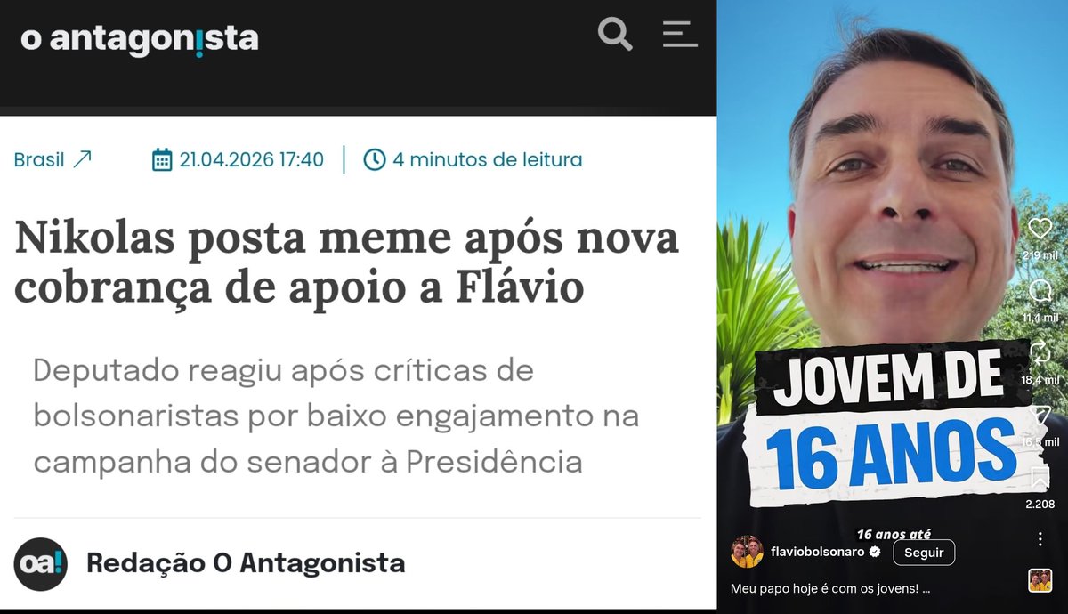 Ao invés de fazer meme, Nikolas poderia ter dado RT na postagem em que Flávio Bolsonaro pede aos jovens de 16 anos que tirem o título de eleitor.

Qual a desculpa? Não houve o culto a pessoa do Nikolas?