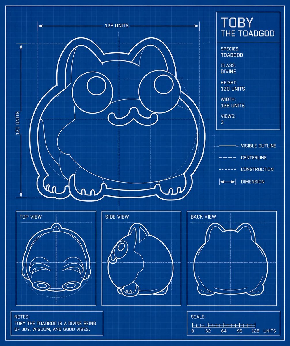 Yellon982's tweet image. Engineered by myth.
Measured in vibes.

Toby the Toadgod — blueprint form.
Where sacred geometry meets pure chill.

#Toby #ToadGod #BlueprintArt #SacredDesign

@toadgod1017 
@sat0ai