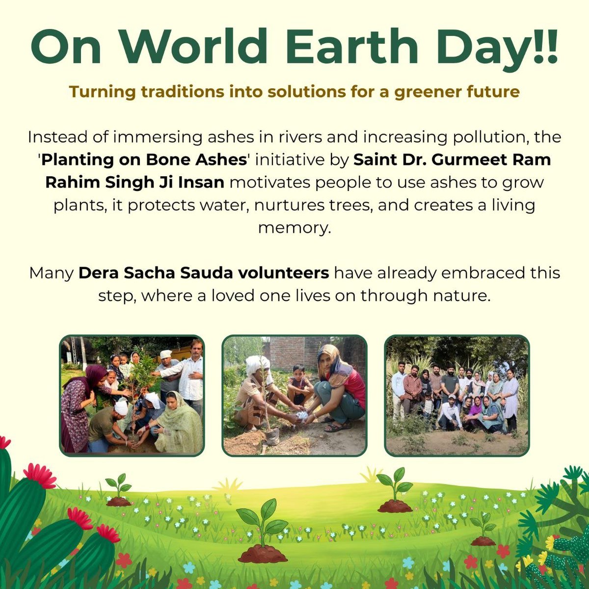 PRpallvi088's tweet photo. On this #WorldEarthDay let's take pledge to green and safe mother earth via planting more and more trees. With the inspiration of Saint  Gurmeet Ram Rahim Ji Dera Sacha said volunteers celebrating birthday with plant saplings. 
#WorldEarthDay2026
#EarthDay2026 https://t.co/KN0NGfA5A6