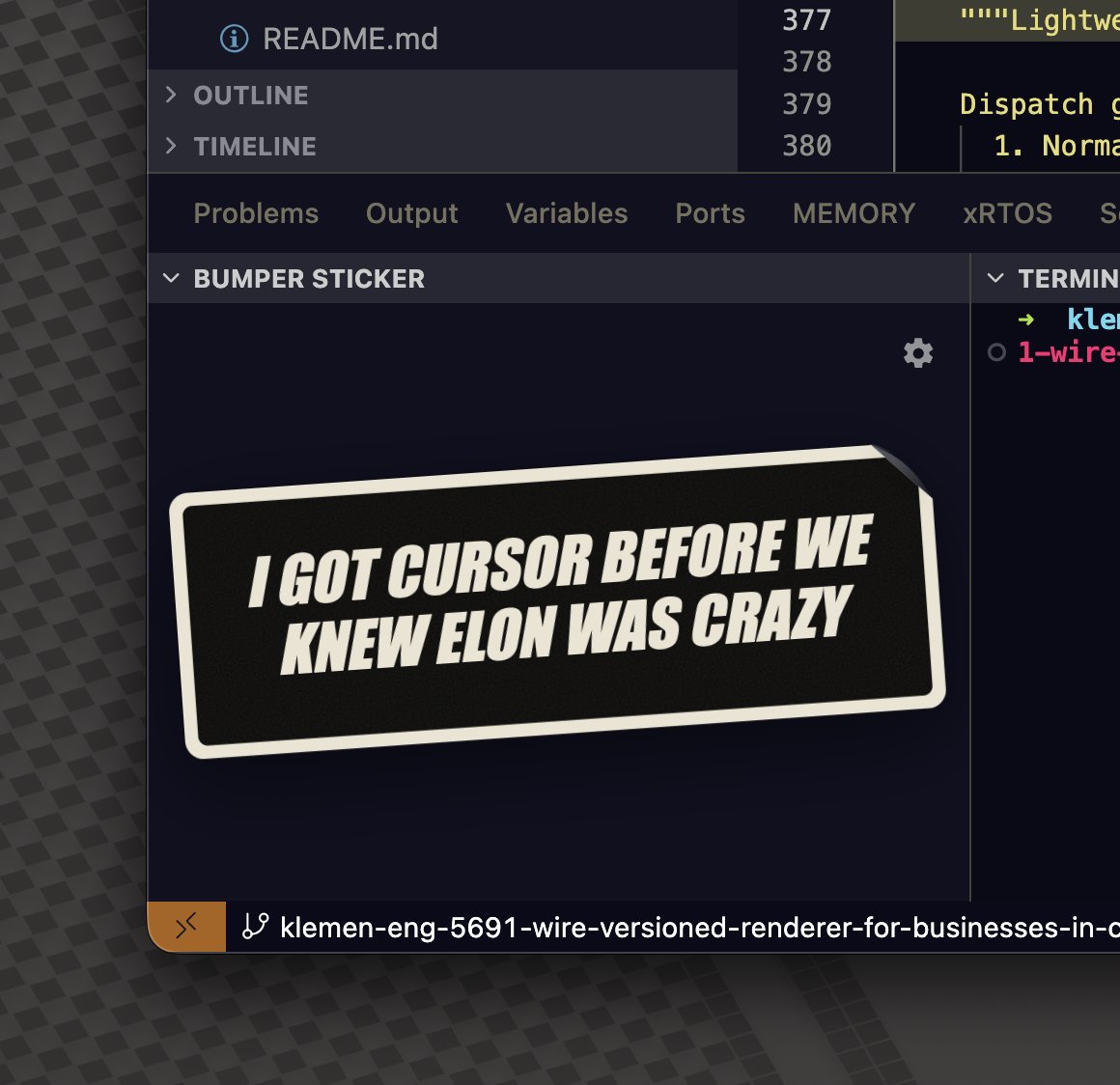 chipxsd's tweet photo. There you go — Bumper Sticker on the extensions marketplace. Free, pre-weathered, fully editable. Your takes expire faster than the sticker ages.