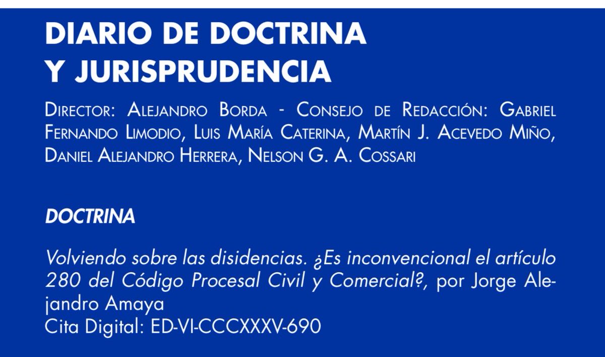 IgnacioColomboM's tweet photo. Muy buen artículo de J A Amaya sobre el equivocado voto disidente que consideró inconvencional el art. 280. Efectivamente, no se valoró correctamente el sistema argentino, que no existe un derecho de acceso a la Corte y que el REF no se presenta directamente ante la CSJN. https://t.co/1m3pISYl2U