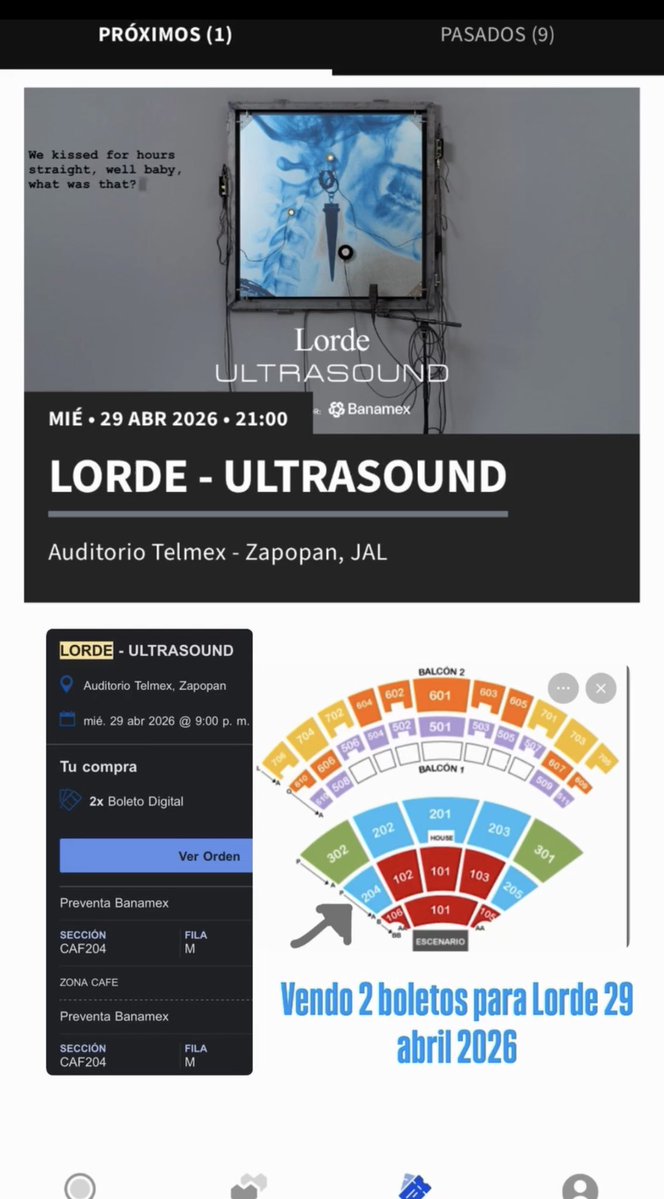 Loveliliy's tweet image. Vendo 2 boletos para LORDE en Guadalajara, en el Auditorio Telmex.
Día: 29-abr-26

Ya no vivo en Zapopan, me mudé a Manzanillo por trabajo y se me complica viajar entre semana. 

$3,200 por los dos.

#Lorde #LordeMéxico #LordeGuadalajara