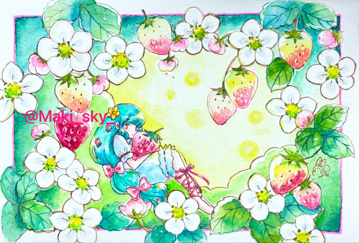 Maki_sky_'s tweet image. #ストロベリーに恋をして
#illustration
２日目です✨どうぞよろしくお願いします🙇
本日現地はお天気も良いそうです☺️
足を運ばれる方はお気をつけて楽しんでらしてください🍓✨