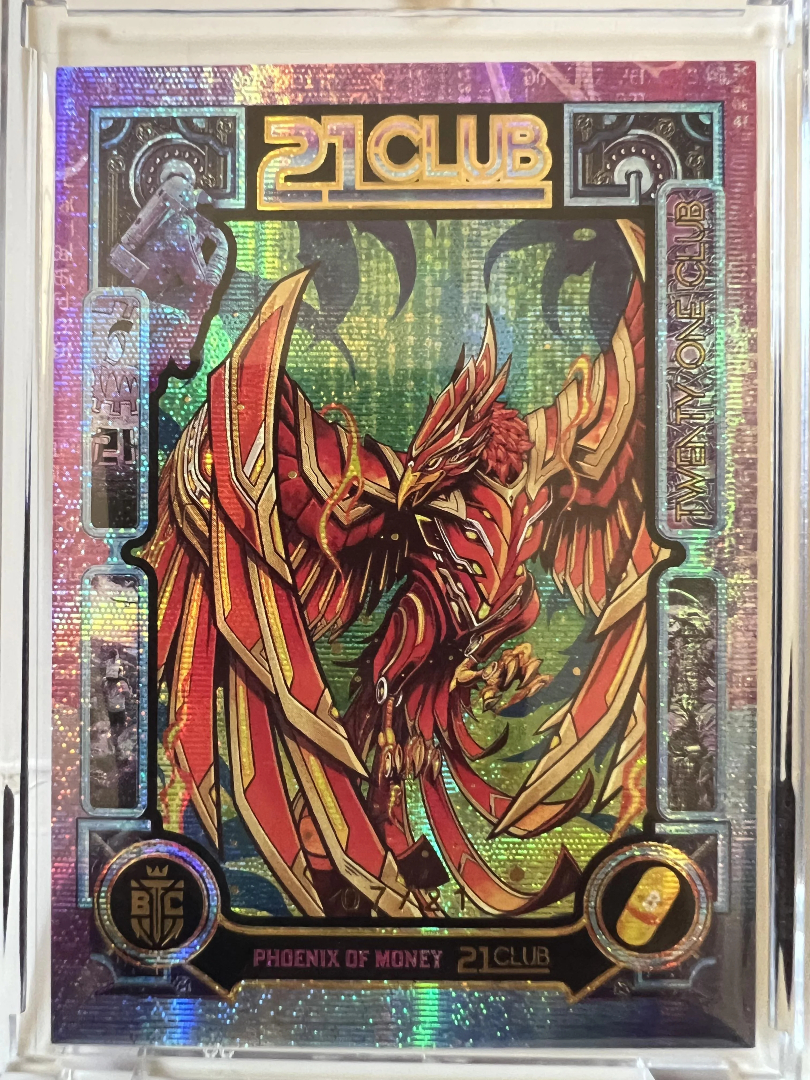 btc_cards's tweet image. Such an epic #card pull by one of our community members. A 21 club "Phoenix of money". With based #trading cards, scarcity not only drives value, it brings #fun to a whole new level. This is what the #chase is all about. #tcg #hobby
