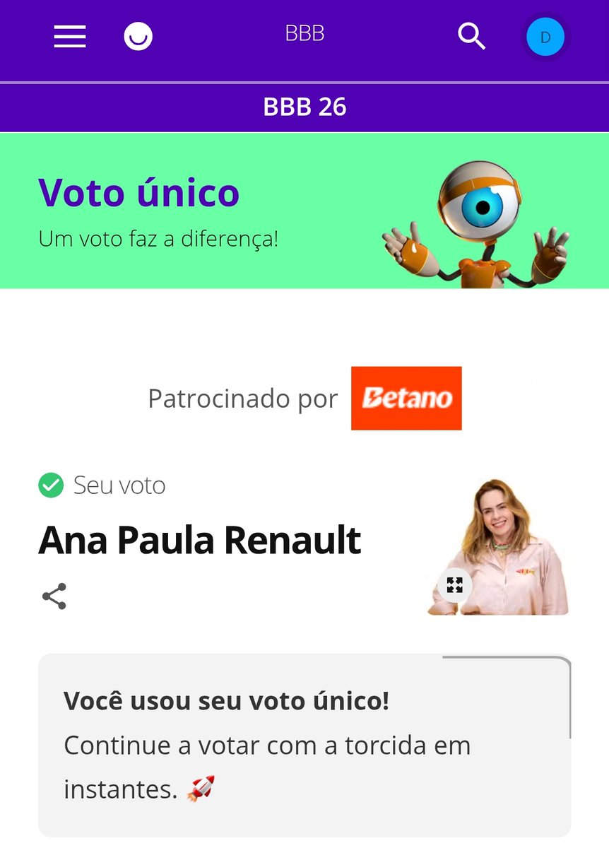 Eu também! Sempre que for pra vencer Ana Paula terá meu CPF e minha torcida. Amo e não é pouco!