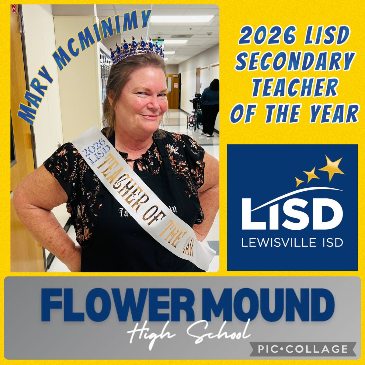 AlexisBurris22's tweet image. Another week, another chance to celebrate Mary McMinimy, The 2026 @LewisvilleISD Secondary Teacher of the Year!! 👑🎉 @FlowerMoundHS 💙🐾@LISDSpecialEd #Royalty #theBEST #TheOne 🌟