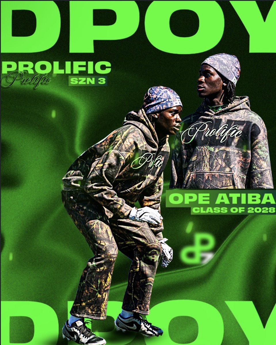OpeAtiba's tweet photo. Proud to be recognized as the Defensive Player of The Year for @Prolific7v7 Grateful for the work poured into me, grind doesn’t stop here!!
@zaygreene_ @coachmarkchs @AdvLevelRecruit @One11Recruiting @247recruiting https://t.co/m1D3ARqrzn