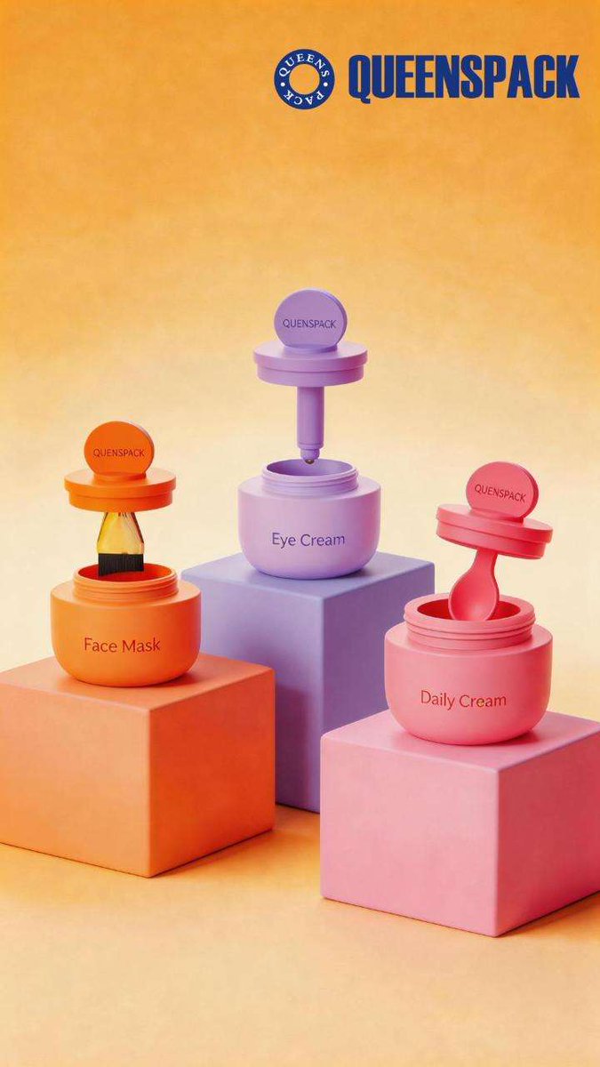 QueensPackEmma's tweet image. Three Jars, Three Smart Lids — One Perfect Fit for Every Skincare Step.
#queenspack 
#packagingdesign 
#packagingsolution 
#sustainable