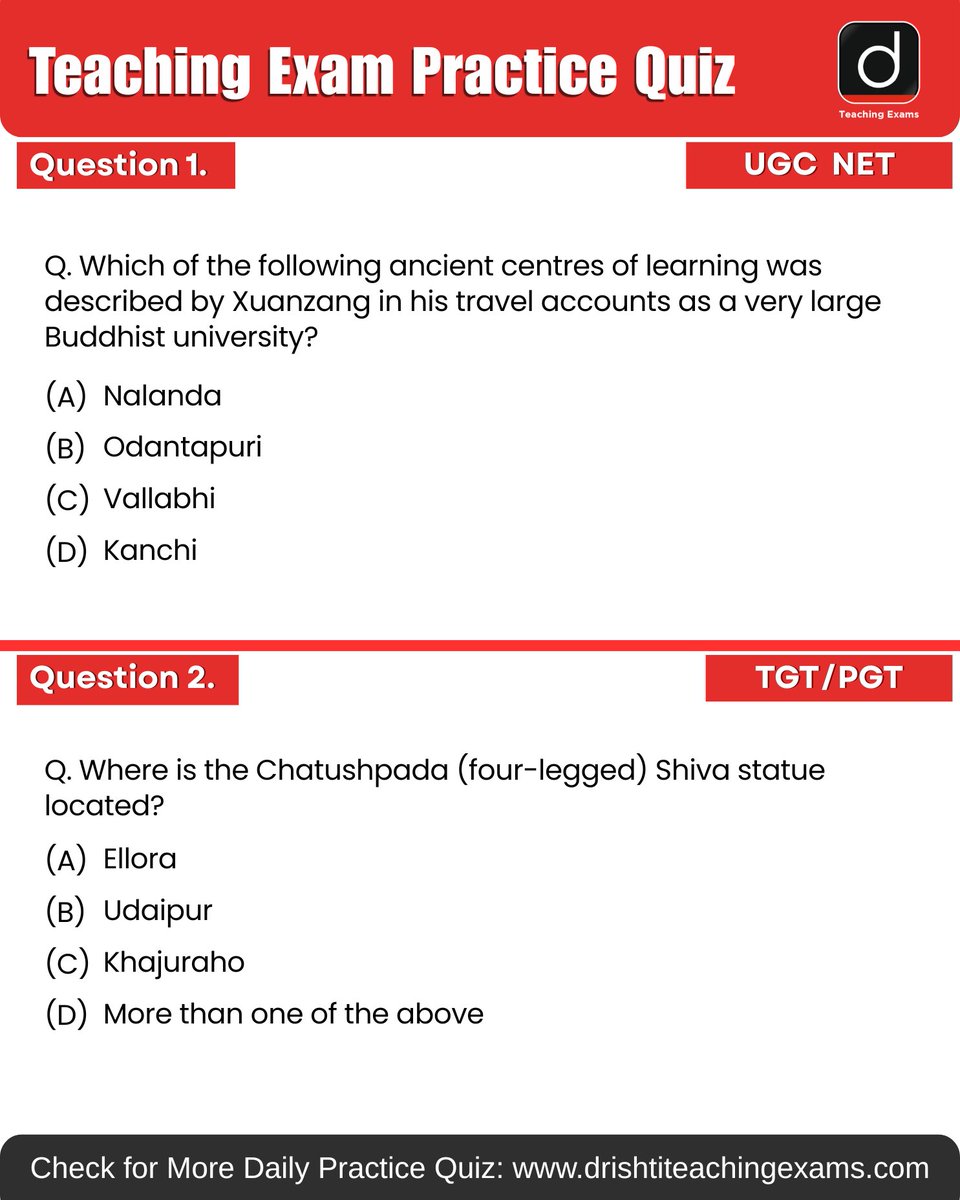 Drishtiteaching's tweet image. Today’s daily practice quiz is here 📚 Try it and check your score!

More such available on Drishti Teaching Exams Website for daily practice.

#UGC #TET #TGT #PGT #BiharTeaching #MCQ #PracticeQuiz #PYQ #TeachingMCQ #DrishtiTeachingExams