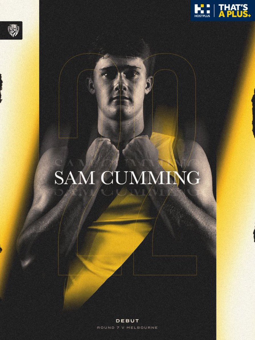 Tigercastpod's tweet image. DEBUT!! - Sam Cumming is making his debut this Friday night on ANZAC Eve vs Melbourne!

Very exciting to see him out there, what an occasion for him and his family. 

Go well Sam!! 💛🖤
#richmond #sport #richmondtigers #talent #afl #footy #samcumming #debut