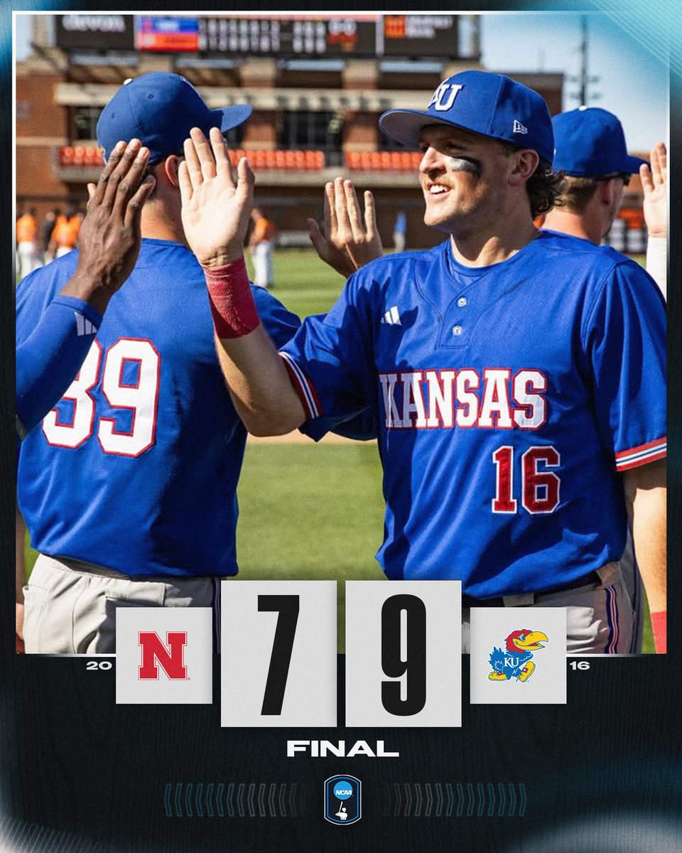 NCAABaseball's tweet image. ROCK CHALK RANKED DUB 🫡

No. 16 @KUBaseball secures the 9-7 win over No. 20 Nebraska!

#NCAABaseball
