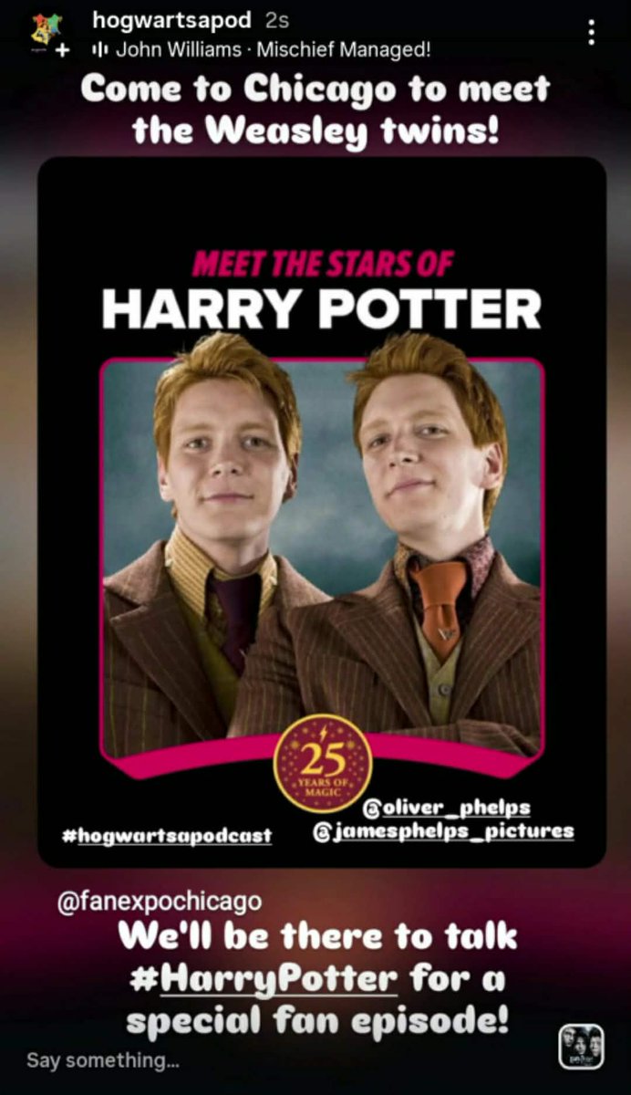 HogwartsAPod's tweet photo. SO EXCITED to meet the Phelps twins! 
#hogwartsapod will be at @fanexpochicago in August, recording a special fan #podcast  episode! Talk to us about #harrypotter, #hogwarts,  and all things #wizardingworld! https://t.co/zWFnX0mxSe