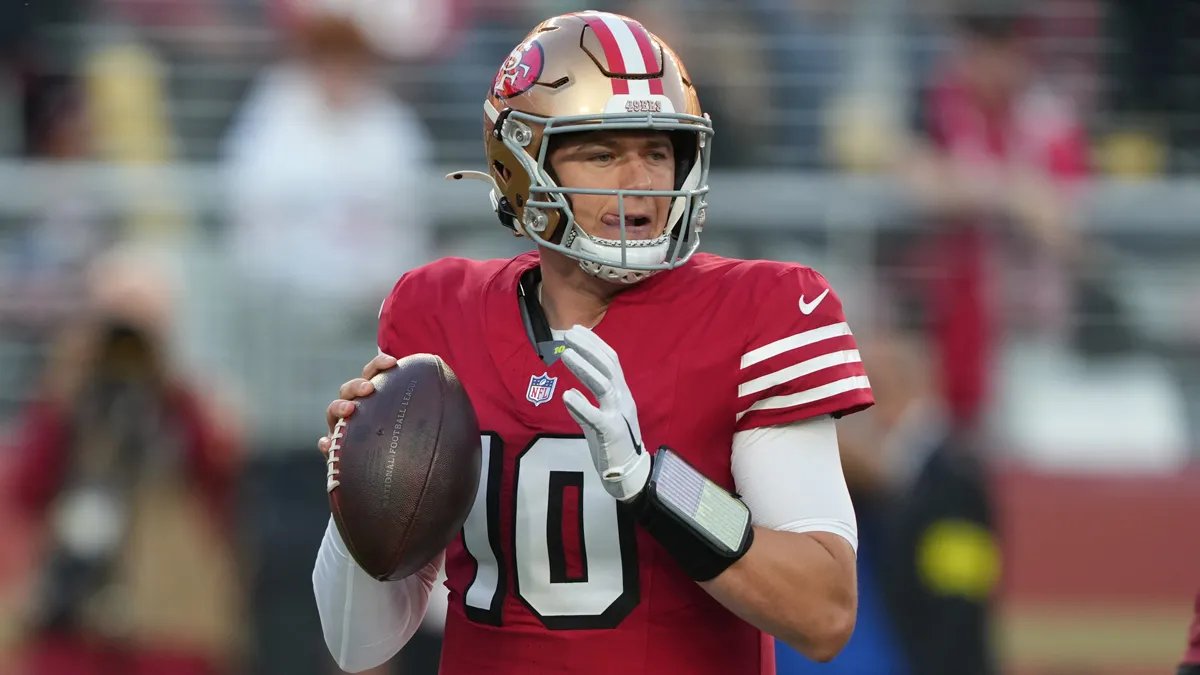 nflrums's tweet image. 🚨 #49ers QB Mac Jones entered the offseason as a potential trade candidate, but a strong market has not materialized.