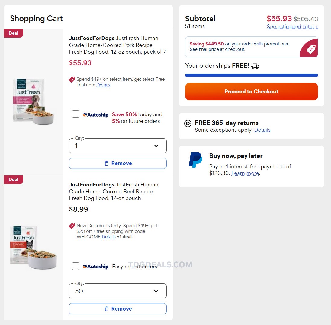 CHEWY DOG FOOD DEAL!

GET FREE DOG FOOD WITH THIS, WORKS WITH OTHER ITEMS. TRY OTHER ITEMS.

You'll need to add 50 of these or however many you want.
link.tdgdeals.com/wjgoA

Add 1 of these - make sure to click buy once.
link.tdgdeals.com/Mr0xF

#Ad