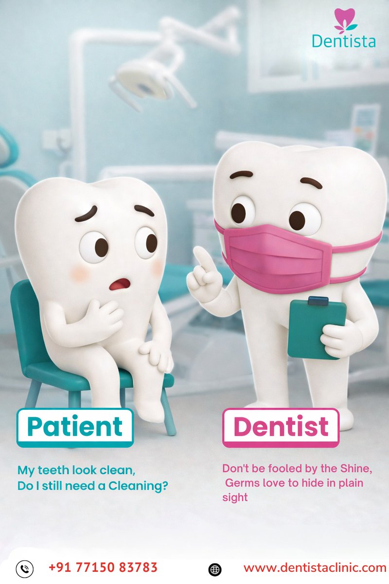 Dentistaclinic's tweet image. 😬 “My teeth look clean… do I still need a cleaning?”
👉 YES!
Plaque &amp;amp; germs hide where you can’t see 🦠
🦷 Regular cleaning = healthier gums, fresher breath &amp;amp; a confident smile ✨
📞 +91 77150 83783
🌐 dentistaclinic.com⁠�
#DentalCare #OralHealth #HealthySmile