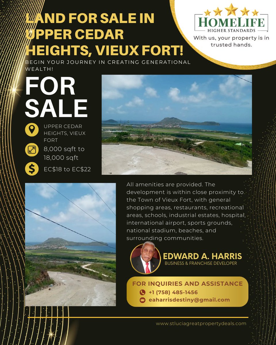 saintlucian's tweet image. 🌄 LAND FOR SALE – CEDAR HEIGHTS

8,000–18,000 sqft lots
✔ Panoramic views
✔ Prime development
💰 EC$18–22/sqft
📞 (758) 485-1456
📧 eaharrisdestiny@gmail.com
🌐 stluciagreatpropertydeals.com

#LandForSale #VieuxFort #StLucia #Investment