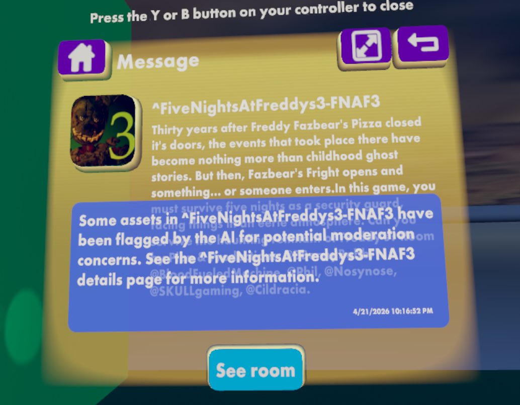 PlanandProduct's tweet photo. For full transparency - the game has been flagged by an AI moderation, and held from publishing, due to a green static image being present in RRS. 

This is extremely frustrating, we have requested for a human to review this, but it may take several days. https://t.co/nnzeYqB3dG
