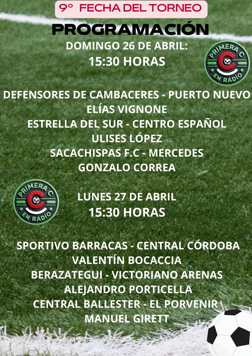 NOVENA JORNADA ▪︎ PROGRAMACIÓN 

NdR: Fuente, AFA del día martes 21/4. Puede sufrir modificaciones .