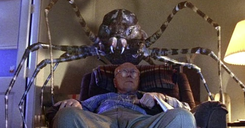 MistrelofHorror's tweet photo. The key to surviving a giant spider attack at home is to not panic and make sure you're watching something interesting on TV. Nothing too complicated though, you won't be able to catch them up on what is going on. #horror #spider #arachnid #survival #TV #distraction #webbing https://t.co/UptZzglCBy