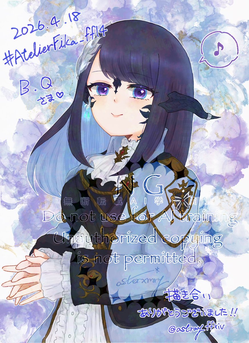 瞳が印象的な麗しいアウラちゃんと描き合いさせて頂きました‼️ アクセサリーも含めミラプリに統一感があって楽しく描かせて頂きました🩵 ご快諾ありがとうございました🙏
#AtelierFika_ff14 #ARTelierFika_ff14