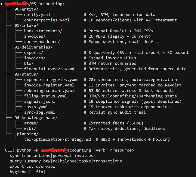 neil_xbt's tweet photo. HE DROPPED HIS DOCUMENTS INTO CLAUDE CODE AND IT DID HIS TAXES END TO END.

3 bank accounts. 
2 years of transactions. 
330+ expenses categorized.

Receipts are automatically matched to every transaction by scraping his email.

Reports generated in the exact format the tax agency requires.

He cross-checked the final number against PWC.
Same refund. To the dollar.

Next quarterly filing is now one CLI command and 5 minutes of his time.

The accountant did not catch anything Claude missed.

Claude just did it in an afternoon for free.

It is over for accountants.