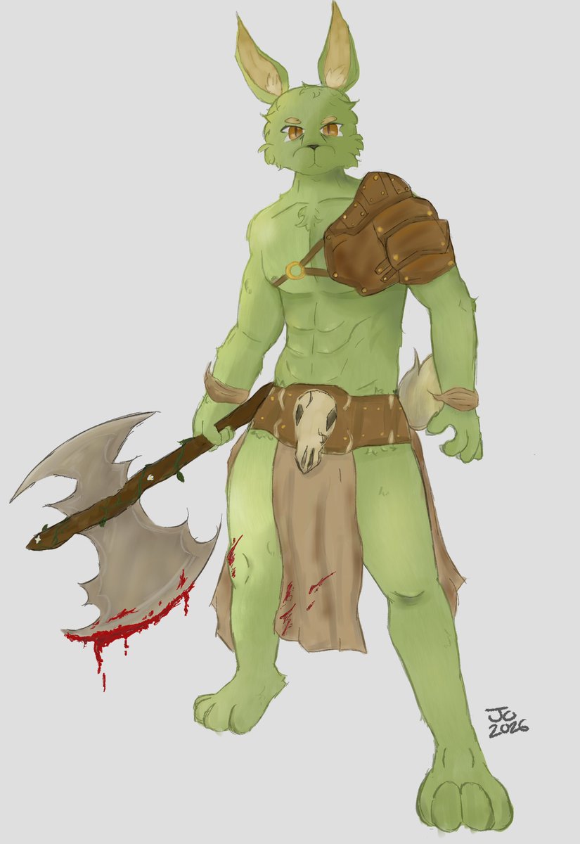josoko_art's tweet image. Fullbody of my Barbarian, Poly Pogon 🐇

#furryart #dnd