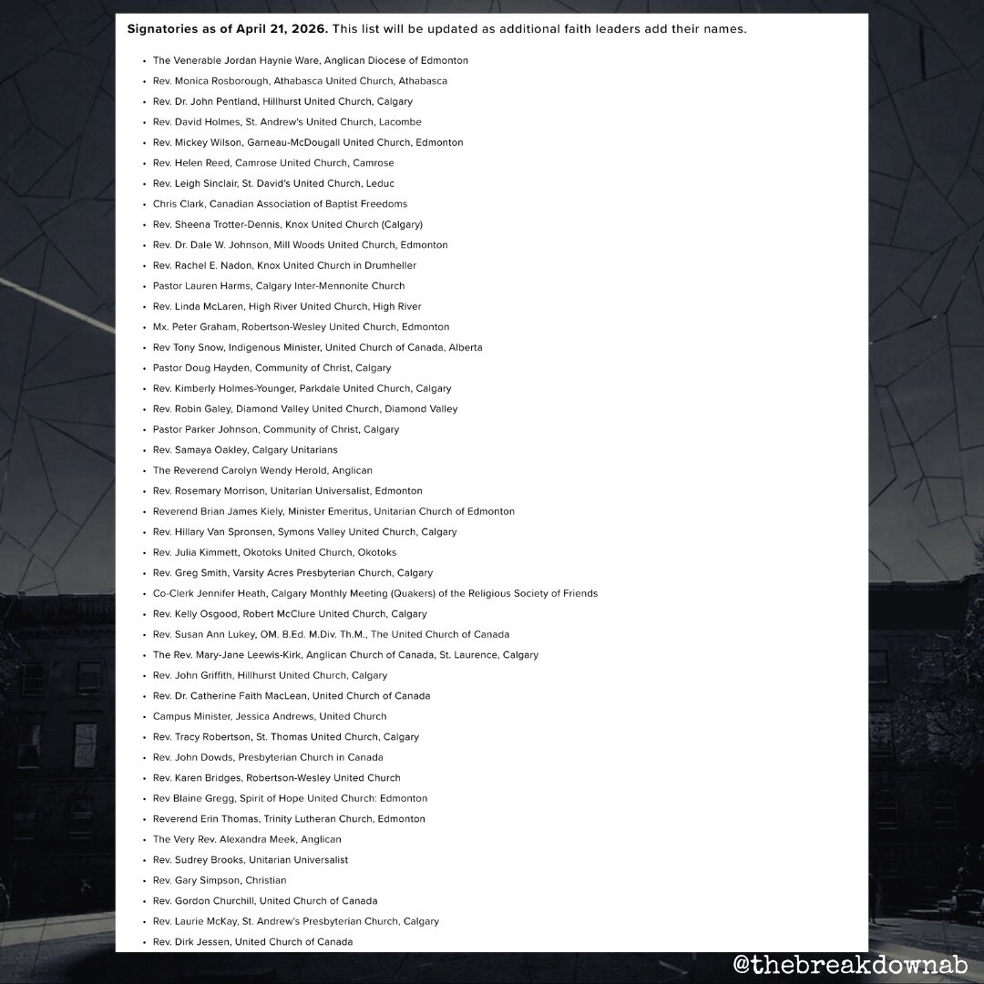 TheBreakdownAB's tweet image. "That is not a gathering shaped by the values of welcome and humility. It is a gathering shaped by access and privilege."

Almost 100 faith leaders across the province have penned an open letter condemning Smith's elite "Christian Summit" that costs up to $650 a ticket. 

#abpoli