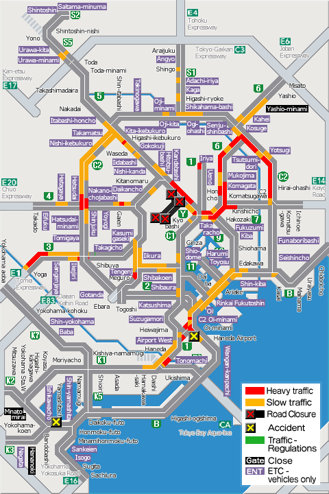 shutoko_EN's tweet photo. This map shows the traffic conditions as of 12 p.m. on the Metropolitan Expressway. For more information, please see the following link.
#Shutoko
https://t.co/cIezY4a0MV https://t.co/tpY1DuQ69Y