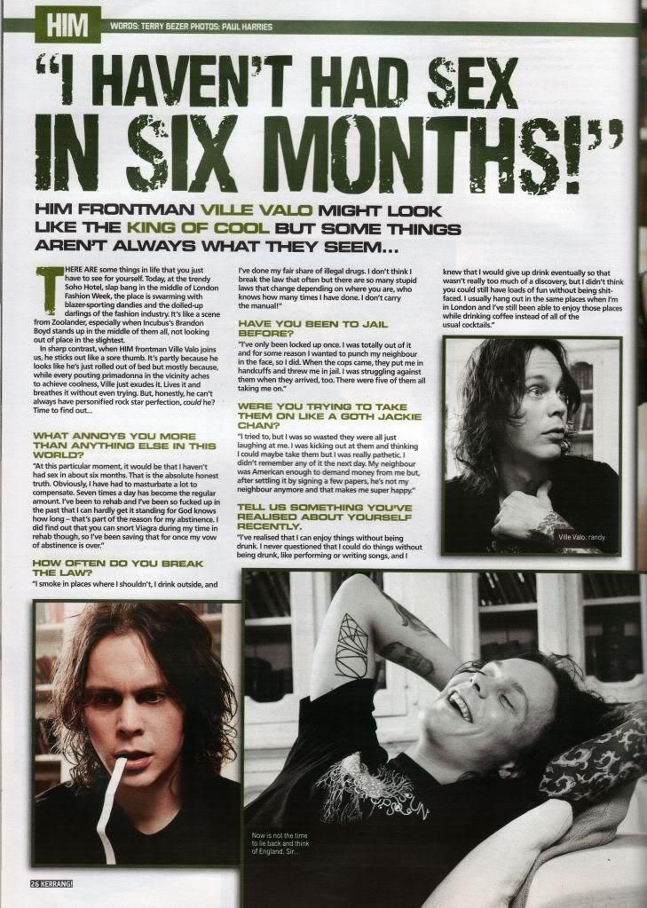 acervillevalo's tweet photo. ville valo em entrevista de revista dizendo que não transa há seis meses repare que ele diz que precisa se masturbar pra compensar a falta de sexo e chegou a cheirar viagra aí agora me digam PRA QUE eu preciso saber disso https://t.co/uhegPHrhk3