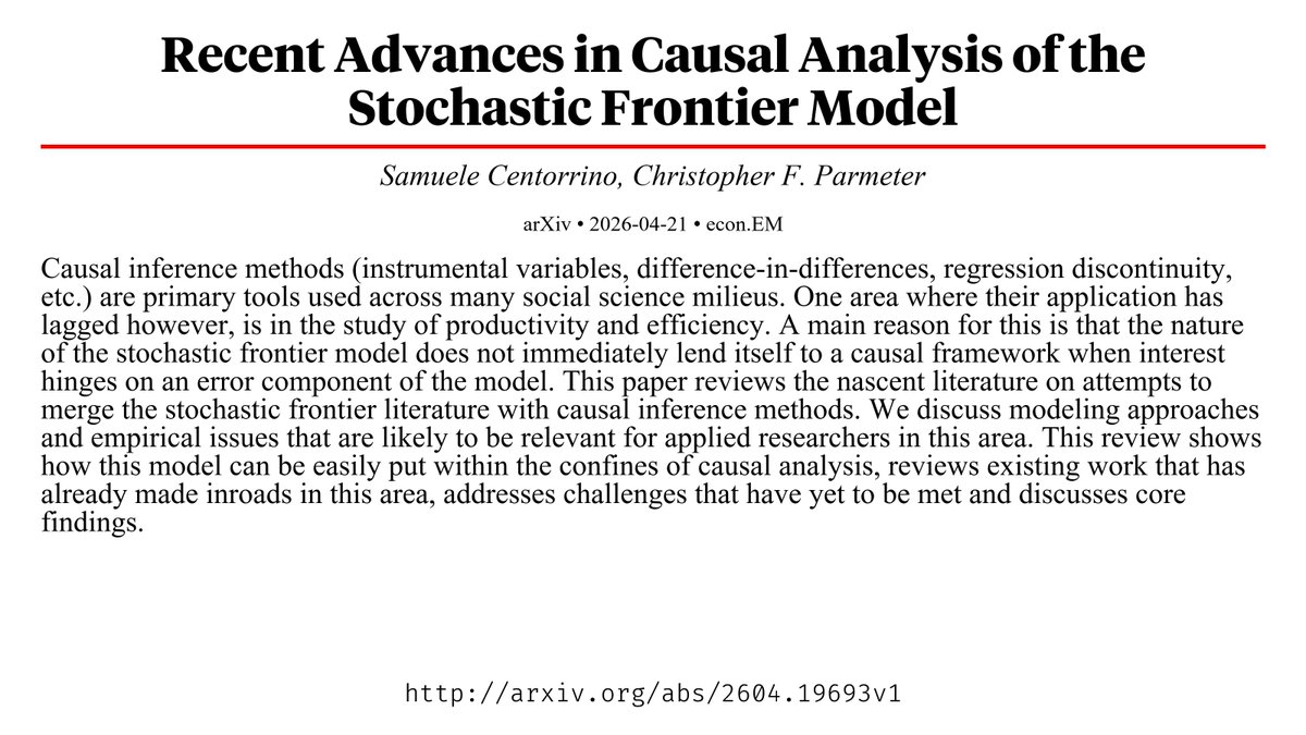 CapybaraPapers's tweet photo. Recent Advances in Causal Analysis of the Stochastic Frontier Model https://t.co/if6jl24iZy https://t.co/J8pZ1PKxO4