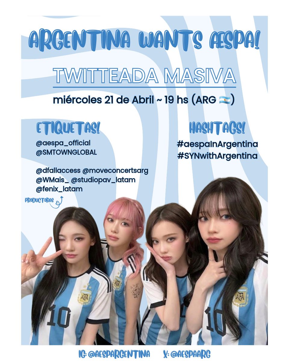 aespaARG's tweet photo. 🚨 ¡ATENCIÓN MYs ARGENTINA! 🚨

No nos podemos quedar afuera del tour.
Las chicas se merecen un show en Buenos Aires y nosotrxs nos merecemos verlas. ¡Vamos a hacernos escuchar por SM y las productoras! 🇦🇷✨️

Nos unimos en una TWITTEADA MASIVA para pedir fecha en el país. https://t.co/irbN0DqGI9