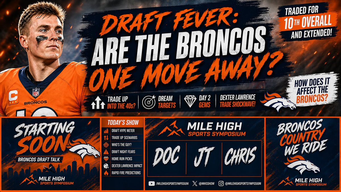 DocandJT's tweet image. #BroncosCountry join the guys tomorrow 2:30PM MDT via the @OrngNBlueNtwrk!

#NFLDraft
