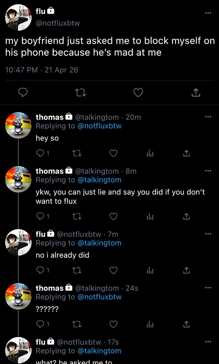 navivivivivivi's tweet image. some silly #fluxarata #socmed thing (not a story)

aka a little thing where 🌻 doesn’t have the heart to block anyone (even spam) so he always gets his partner,🪻, to do so for him