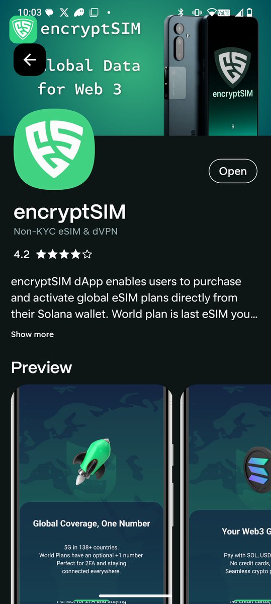 Cryptobuddha369's tweet photo. encryptSIM dApp still going strong on @solanamobile Seeker!

1249 reviews &amp; 4.2 rating. Big thanks to our users !

Regardless of what happens with the X account this dApp will be rebranded with a more appropriate name and new functionality.
 
More on this soon! https://t.co/t91TjFWWRc