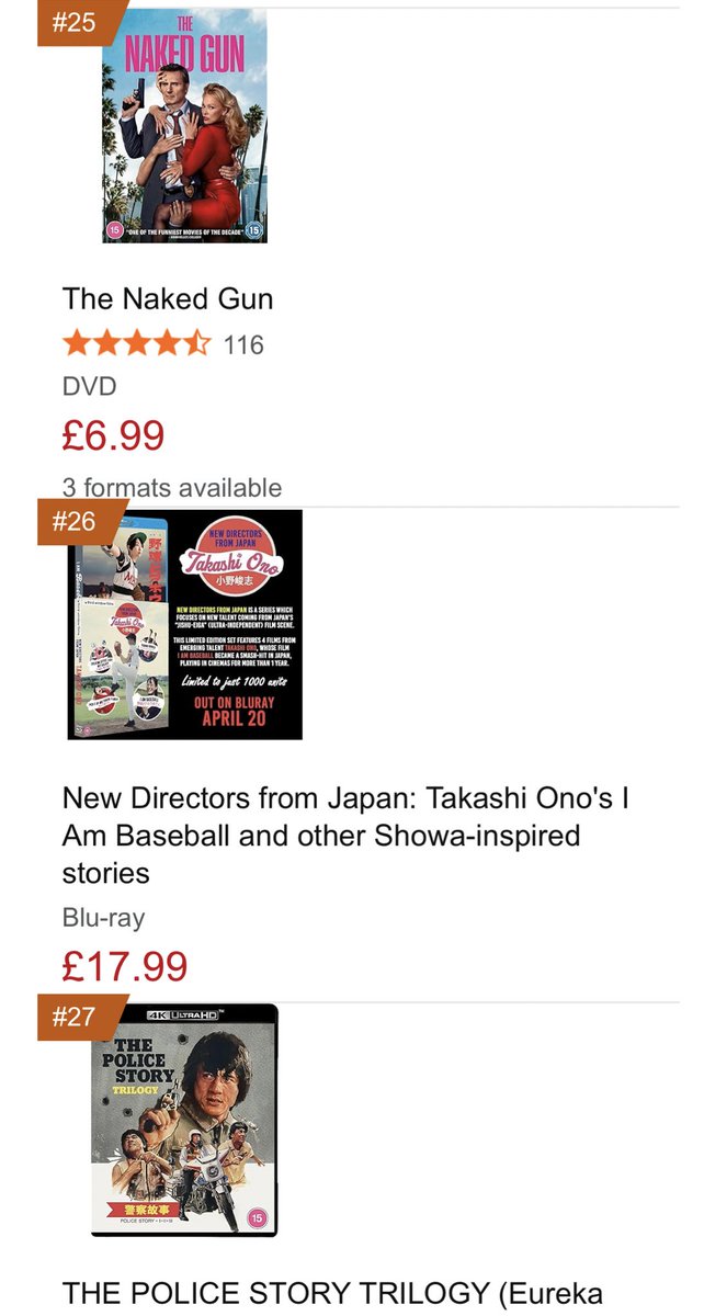 1996ONOT's tweet photo. “NEW DIRECTORS FROM JAPAN: TAKASHI ONO”が英Amazonのベストセラーランキング［コメディ］で第26位にランクイン⚾️
リーアム・ニーソンとジャッキー・チェンに挟まれた森山みつき！
@thirdwindow @mtk_mtm 

#野球どアホウ未亡人 #IAmBaseball https://t.co/o6O1mV3VeS