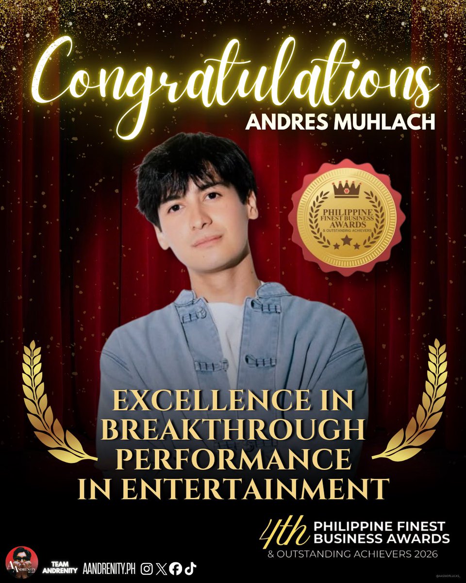 aandrenityph's tweet photo. Congratulations to Andres Muhlach on winning "Excellence in Breakthrough Performance" at the 4th Philippine Finest Business Awards❤️

Truly well-deserved. We remain here, quietly and steadfastly supporting you through every milestone ahead 🏆 https://t.co/3VKSIuH8ly