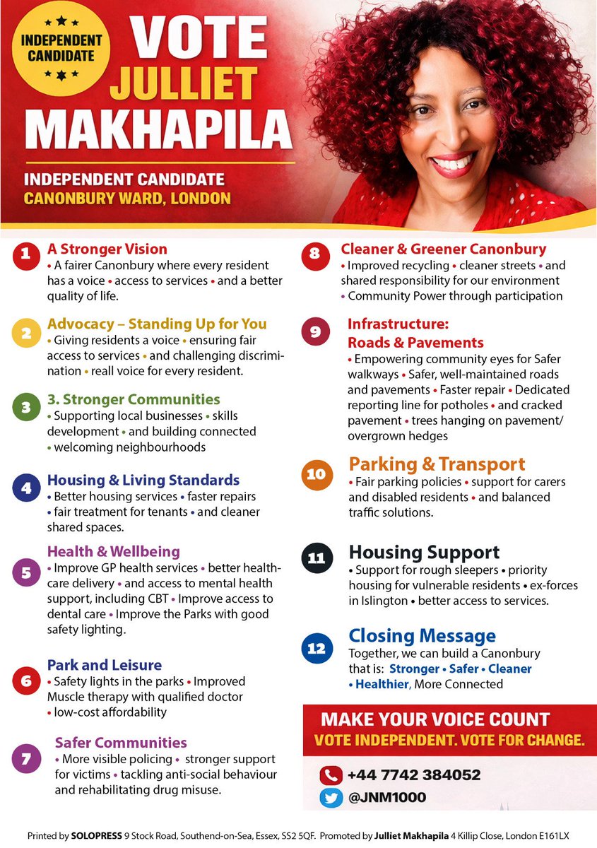 JullietPicks's tweet photo. Vote Julliet  Makhapila for Canonbury  Ward.
#Canonbury #Canonburyward #canonbury #Canonburypress #IslingtonGazette  @JNM1000 https://t.co/a2e0UHAU4k
