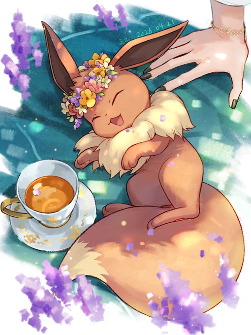 A Dream of Lavender いっぱい遊んだ後疲れたイーブイは、ラベンダーの香りの中でどんな夢を見てるんだろ? 日付変わってしまったけど、自分へのご褒美!友達が書いてくれた小説から想像したシーンだ。