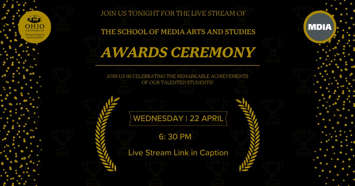 OU_MDIA's tweet photo. Join us tonight at 6:30 PM for the live stream of the School of Media Arts and Studies Annual Awards Ceremony.
Celebrating the incredible achievements of our students 🎉
🔗 Watch live: https://t.co/lESdi51iUJ https://t.co/GFDim78ch9