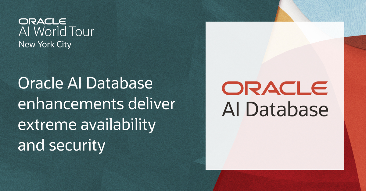 parthasandeep's tweet photo. Learn how the new Oracle AI Database innovations can help businesses achieve extreme availability and security for all their applications, and always-on, stock-exchange level availability for their most critical workloads: https://t.co/MTmuHW8Oaq #AIWorld https://t.co/MmZ1qIdRJI