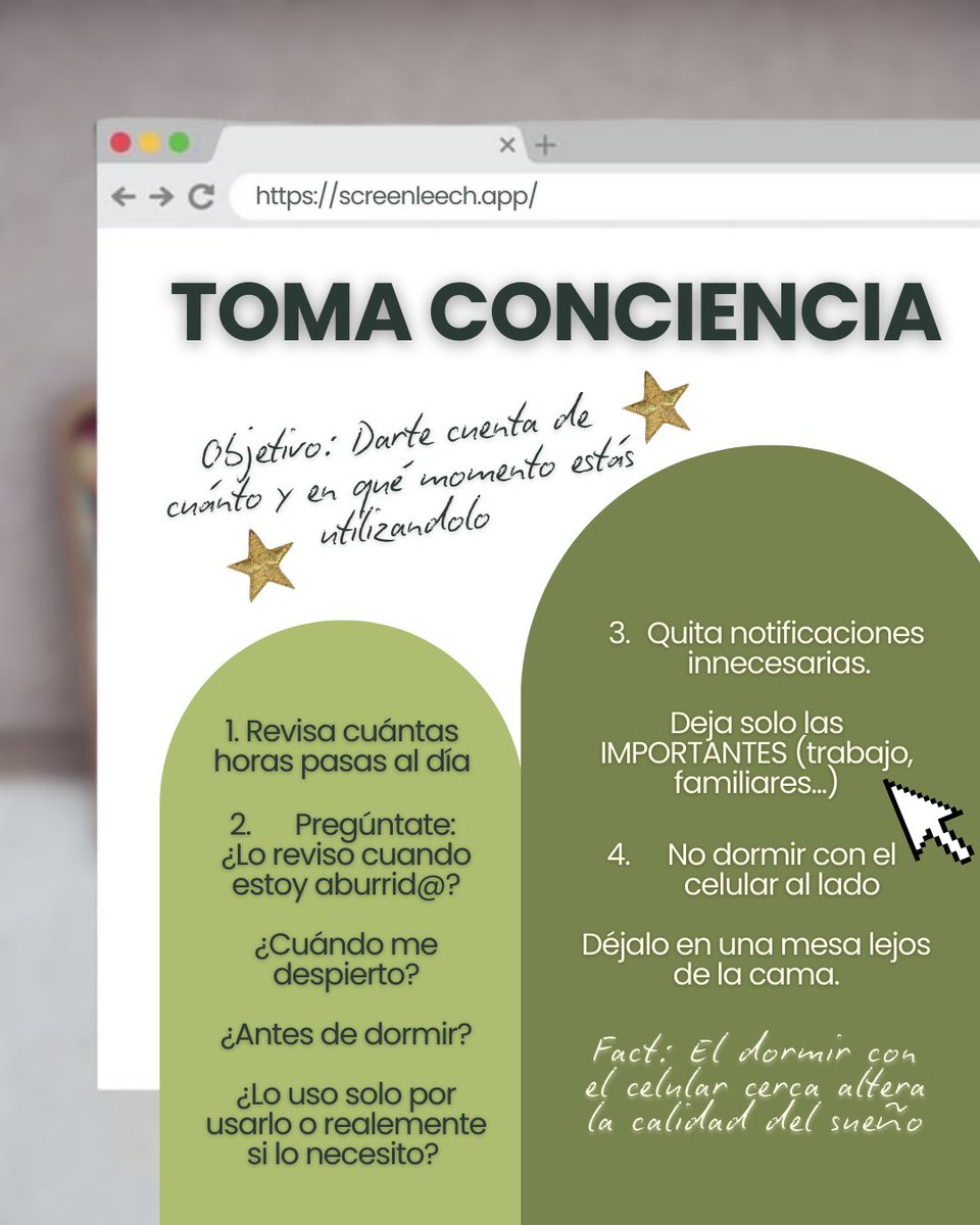 screenleech's tweet image. Plan para dejar de ser adictos al celular este 2026🫰🏻✨ 

Si pasas más de 7+ horas al día en tu celular, es tu señal para que descargues Screen Leech💚

Compartan y guarden este post para que siempre puedan volver a el!!! 

#doomscrolling #phoneaddiction #screentime #visionboard