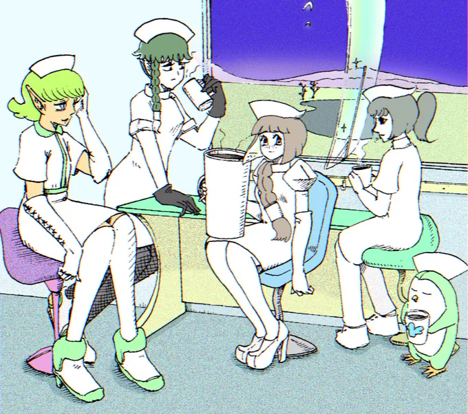 今月更新されたナースのキクミカワさんの扉絵は3年くらい前に描いたイラストをセルフオマージュしたものです ←今月 昔→
