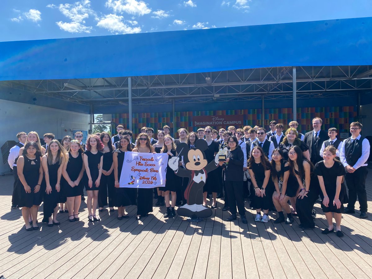 FCSD_Music's tweet photo. On Tuesday members of the Fredonia Symphonic Band performed at Disney World!

After applying and sending in audition videos they were selected to play this week and participate in a workshop later this week.

Congratulations to these student musicians and their families! https://t.co/BWZHCkZzOM