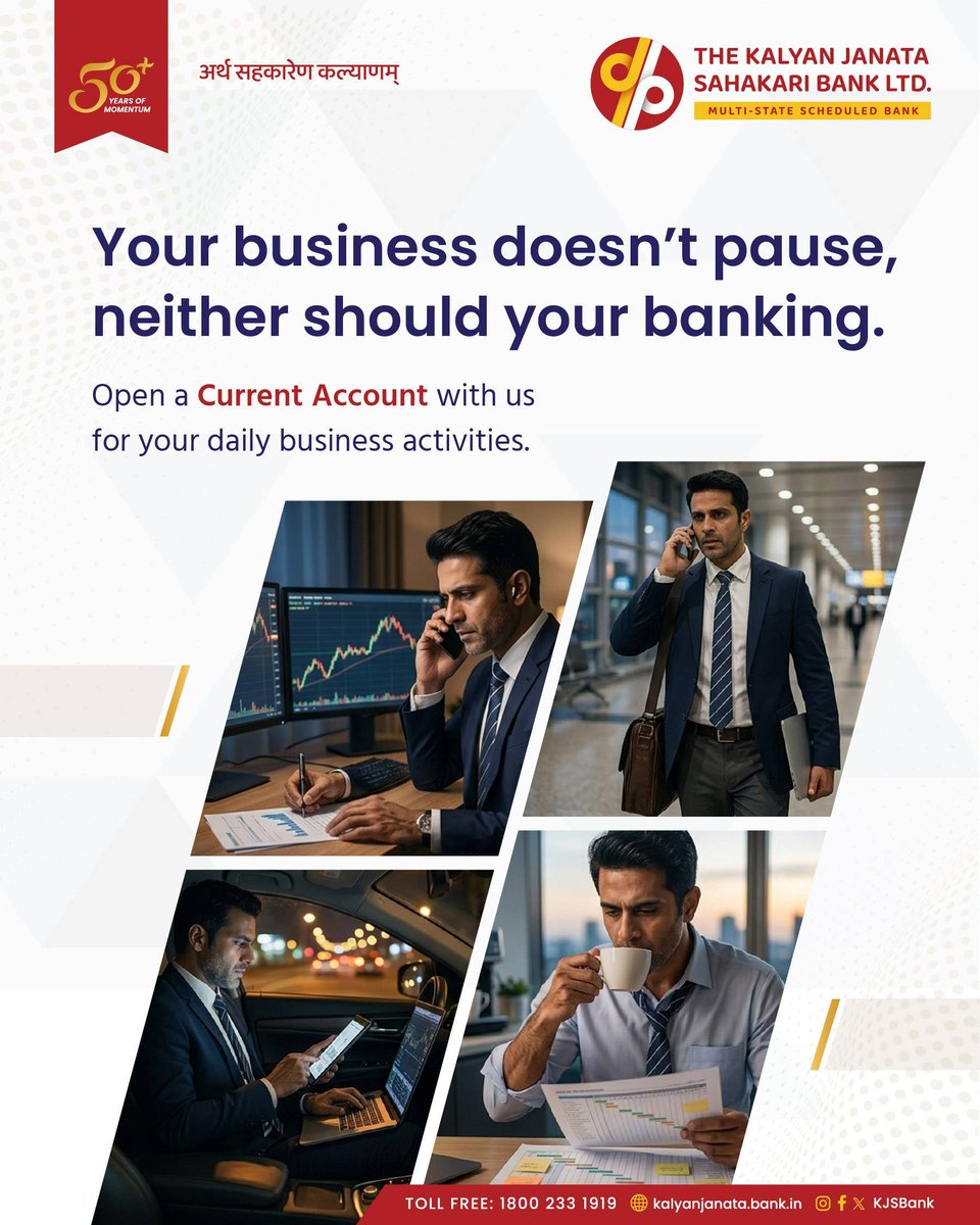 KJSBank's tweet image. Focus on growing your business—we’ll take care of your banking.

Open your Current Account and enjoy seamless transactions, complete control and zero interruptions!

#Account #Transactions #Control #CurrentAccount