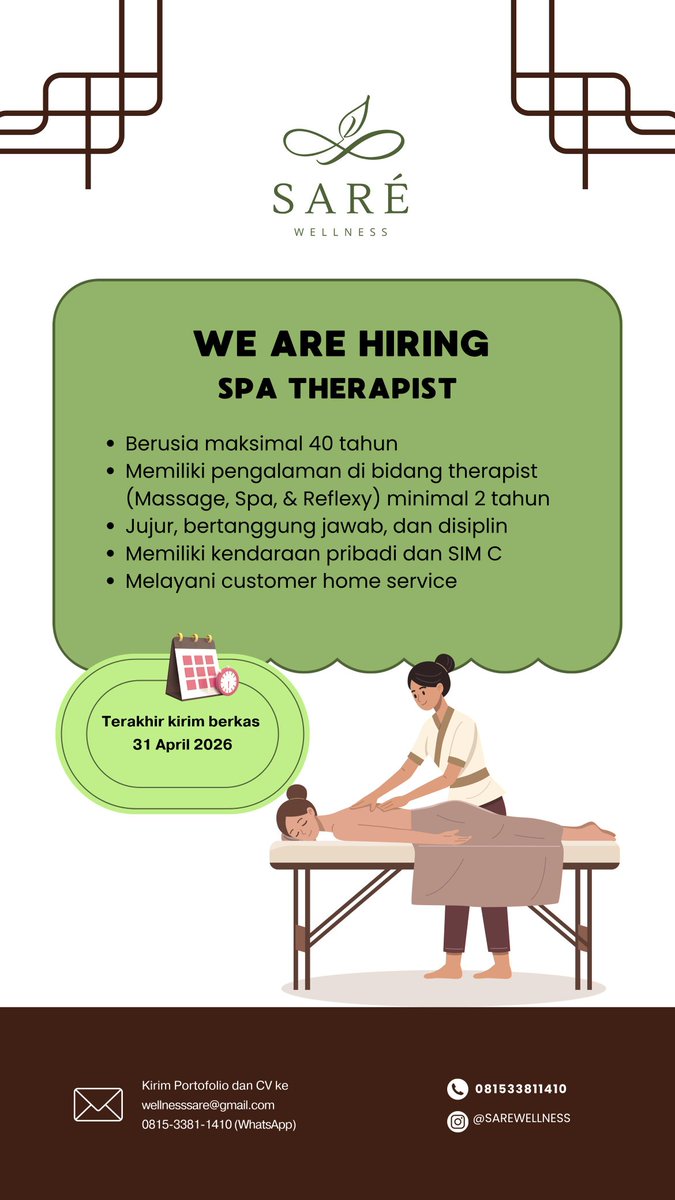 ernna_'s tweet photo. 🚀 we're hiring a new therapist in Jabodetabek 🚀
Batas pendaftaran tgl 31 April 2026, info lengkap bisa dicek di gambar yaa ✨ https://t.co/Ul5sw0x8dm