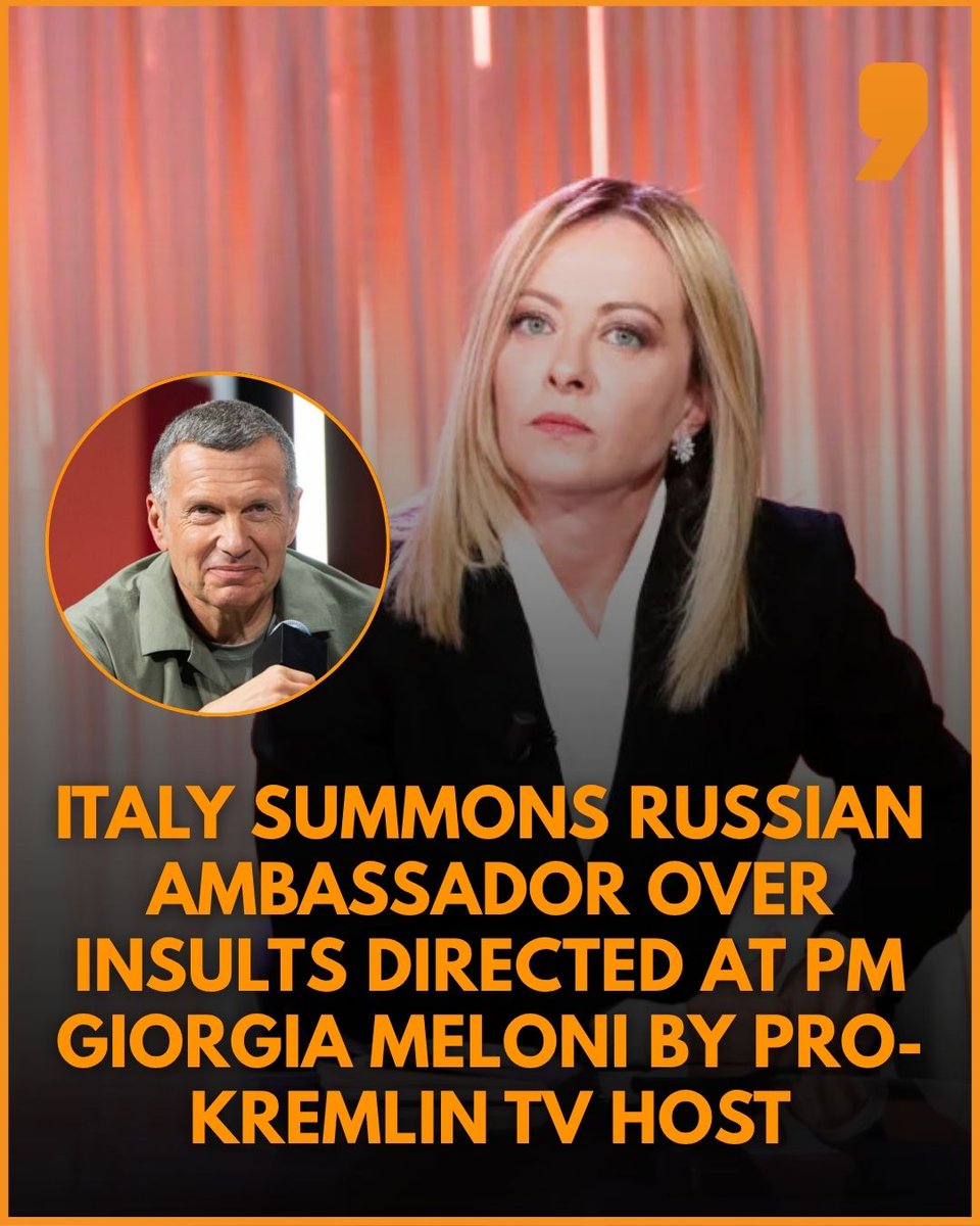 News9Tweets's tweet image. #Italy has summoned the #Russian ambassador to the Ministry of Foreign Affairs to protest against insults directed at Prime Minister #GiorgiaMeloni by a pro-Kremlin Russian television host, Rome’s foreign minister said on Tuesday. “I had the Russian ambassador... summoned to the