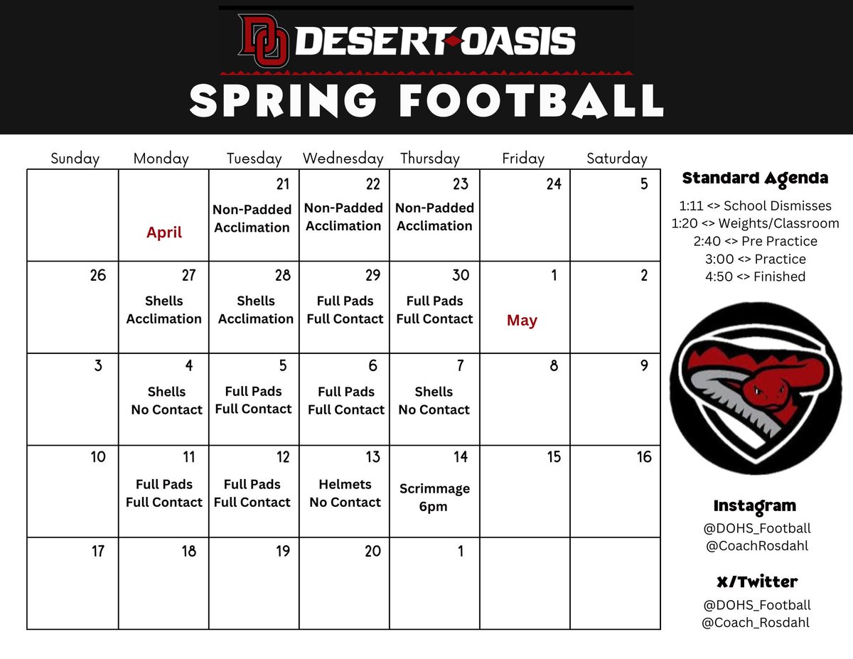 DOHS_Football's tweet photo. Spring Football Day One at DOHS! College coaches are invited to come by and visit practice anytime. Reach out to coordinate. @Coach_Rosdahl @YanceyBoomin @DOHSAthletics @PrepRedzoneNV @nevadapreps https://t.co/NC4AZ0c5mR