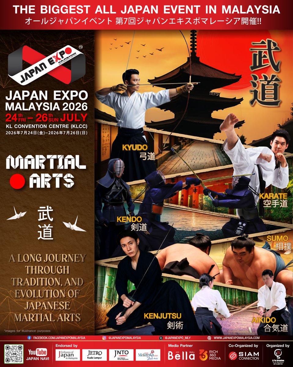 JAPANEXPO_MLY's tweet photo. Feel the energy of Japanese martial arts! 🔥🥋

Whether you are curious or committed, step into the action and get inspired! At #Japanexpomalaysia2026

📝Apply now to secure your booth: https://t.co/jHEy25V6qX

#GYUCREATIVE #siamconnection #alljapanevent #japanexpo #JapanCulture https://t.co/gZWBSwhVgg