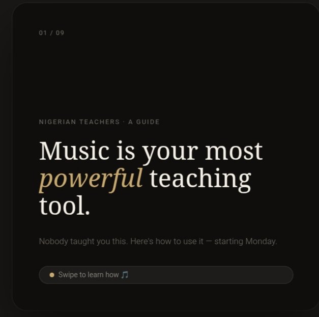 kunle_aremu's tweet photo. The classroom tool that costs nothing.
Swipe. ๐ต
#NigerianTeachers #MusicInLearning #NaijaTeachers https://t.co/juTzxopVLE